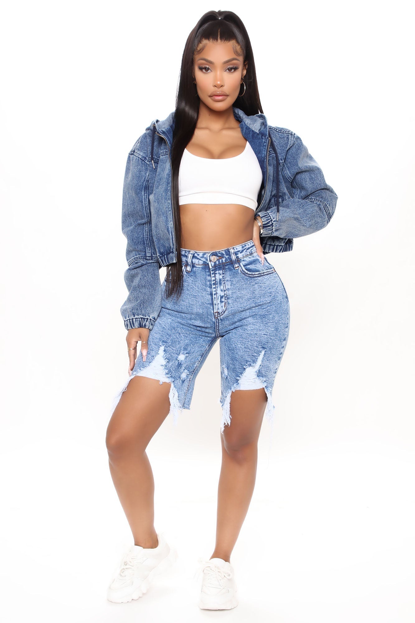 Meet You There Denim Bermudas - Medium Blue Wash