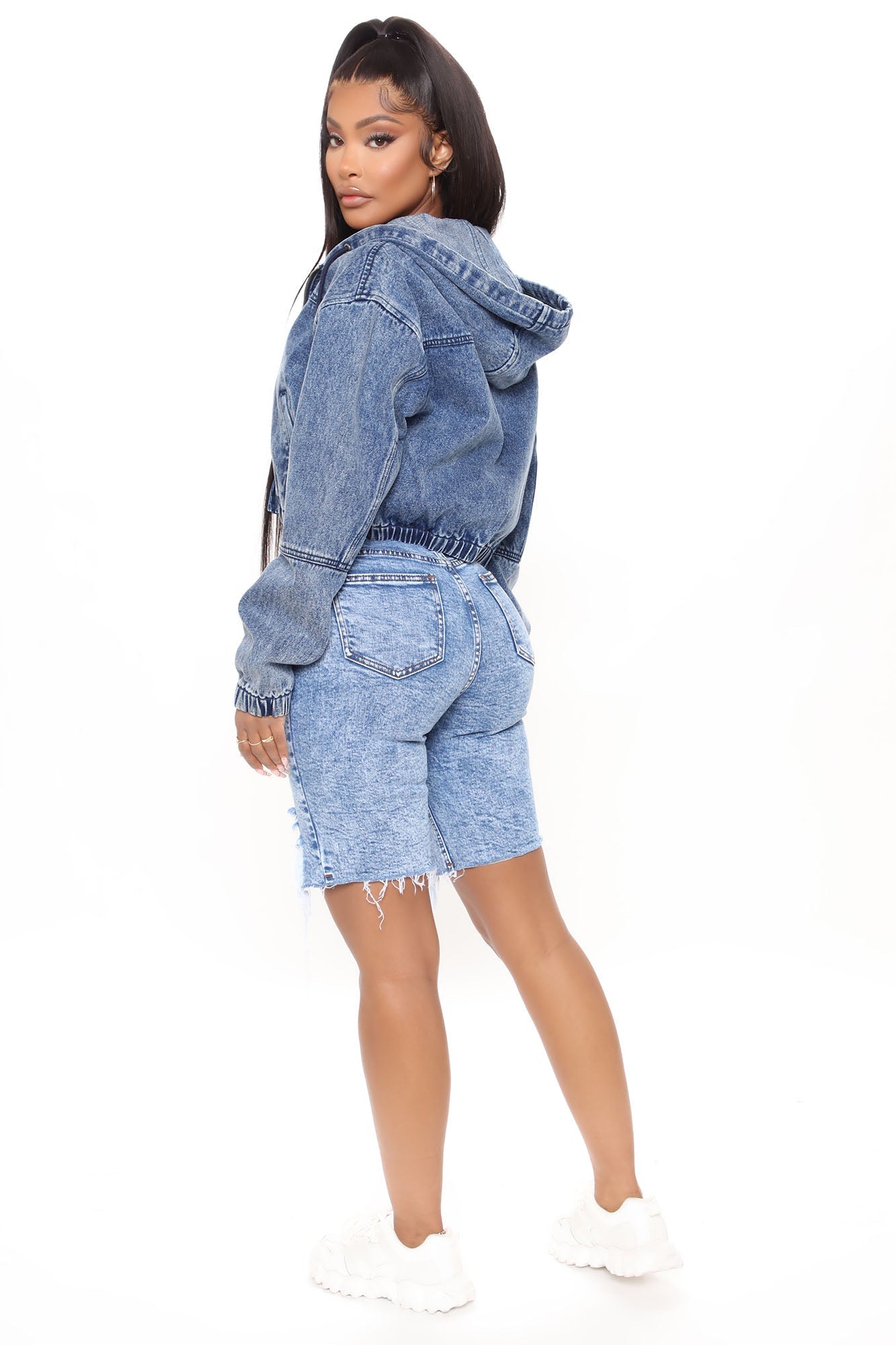 Meet You There Denim Bermudas - Medium Blue Wash