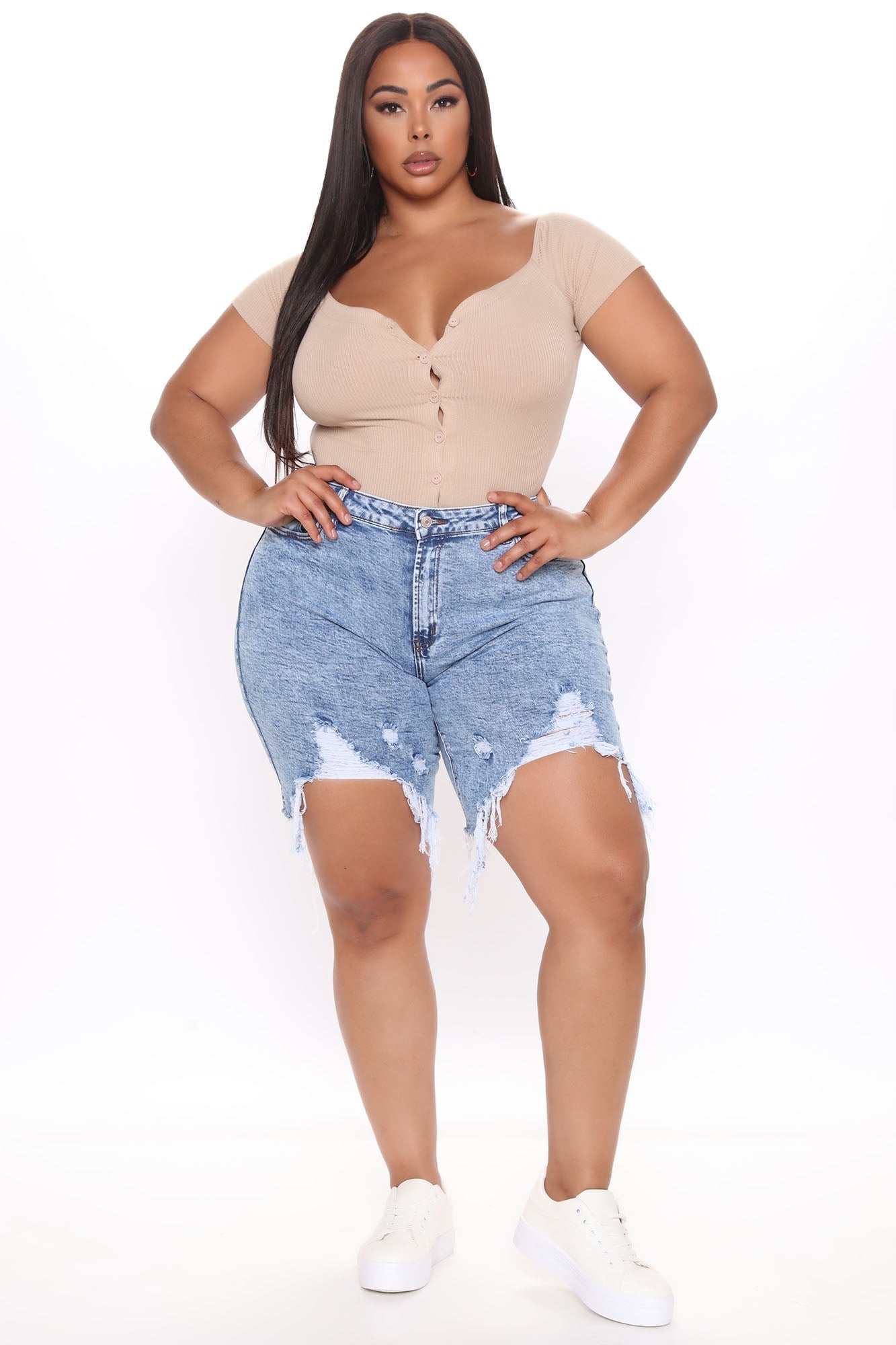 Meet You There Denim Bermudas - Medium Blue Wash