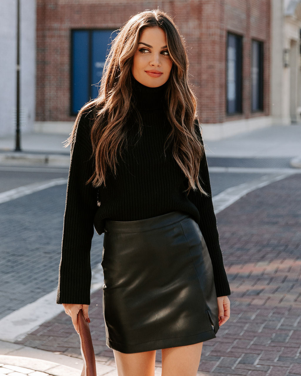 Mazine Faux Leather Mini Skirt - Black