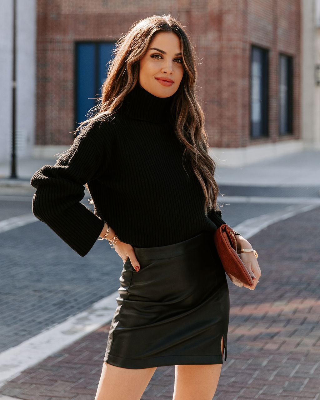 Mazine Faux Leather Mini Skirt - Black