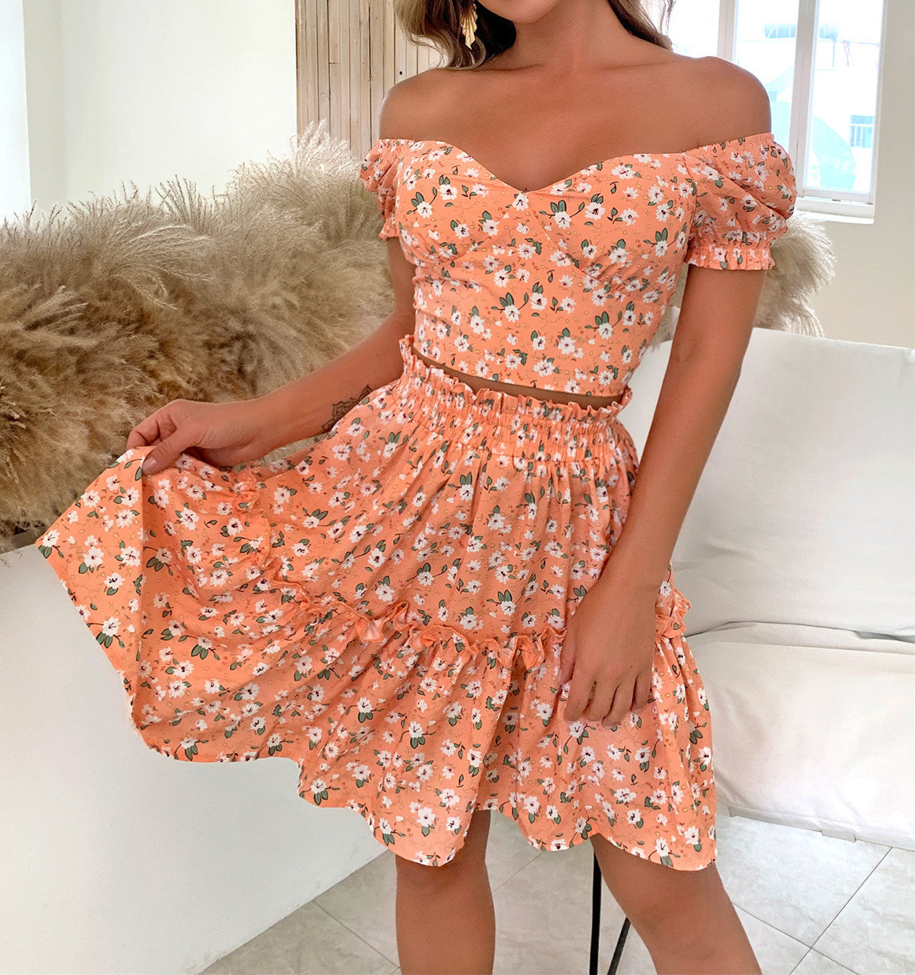 Malone Cotton Floral Smocked Mini Skirt
