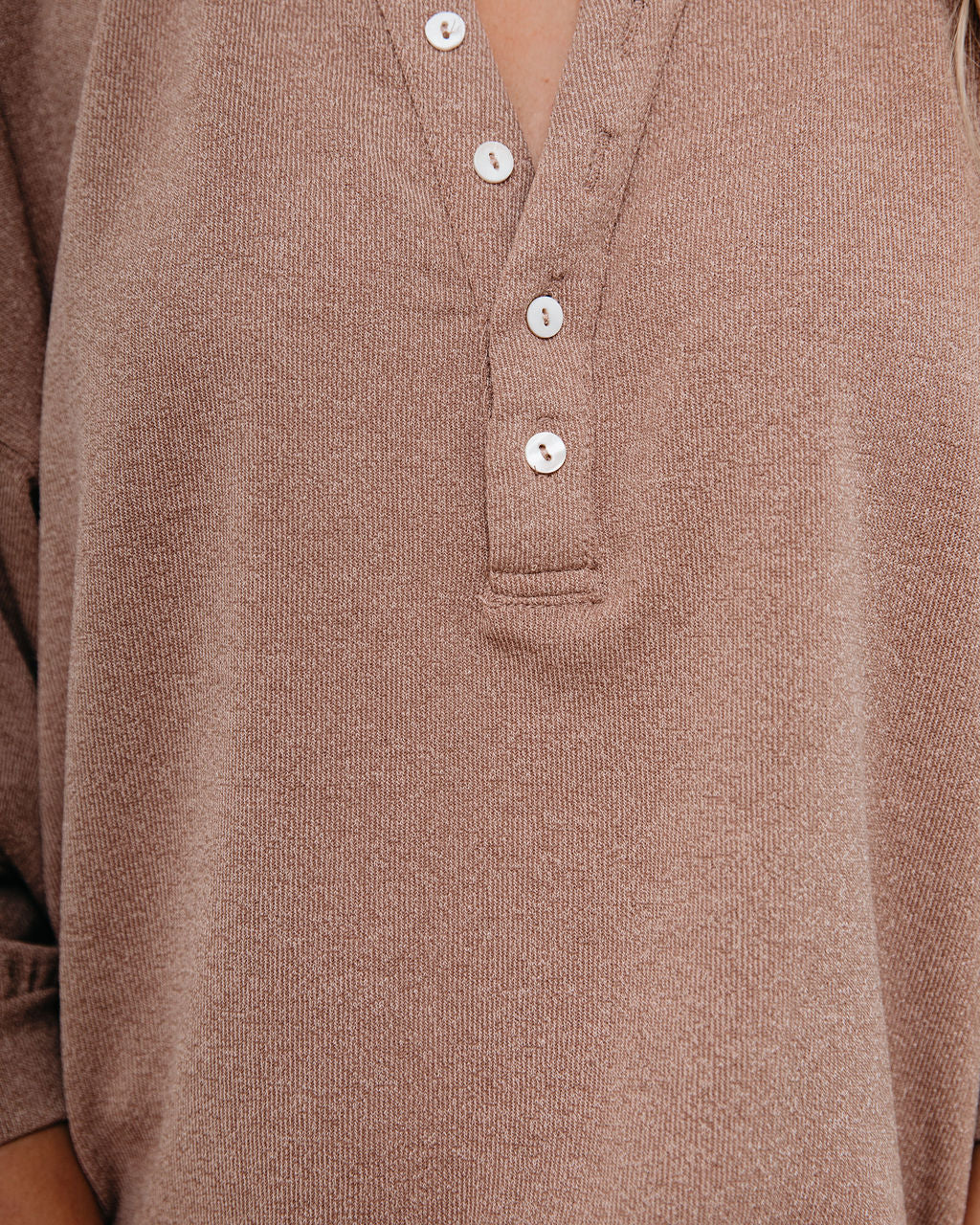 Maggie Relaxed Knit Henley Top - Mocha