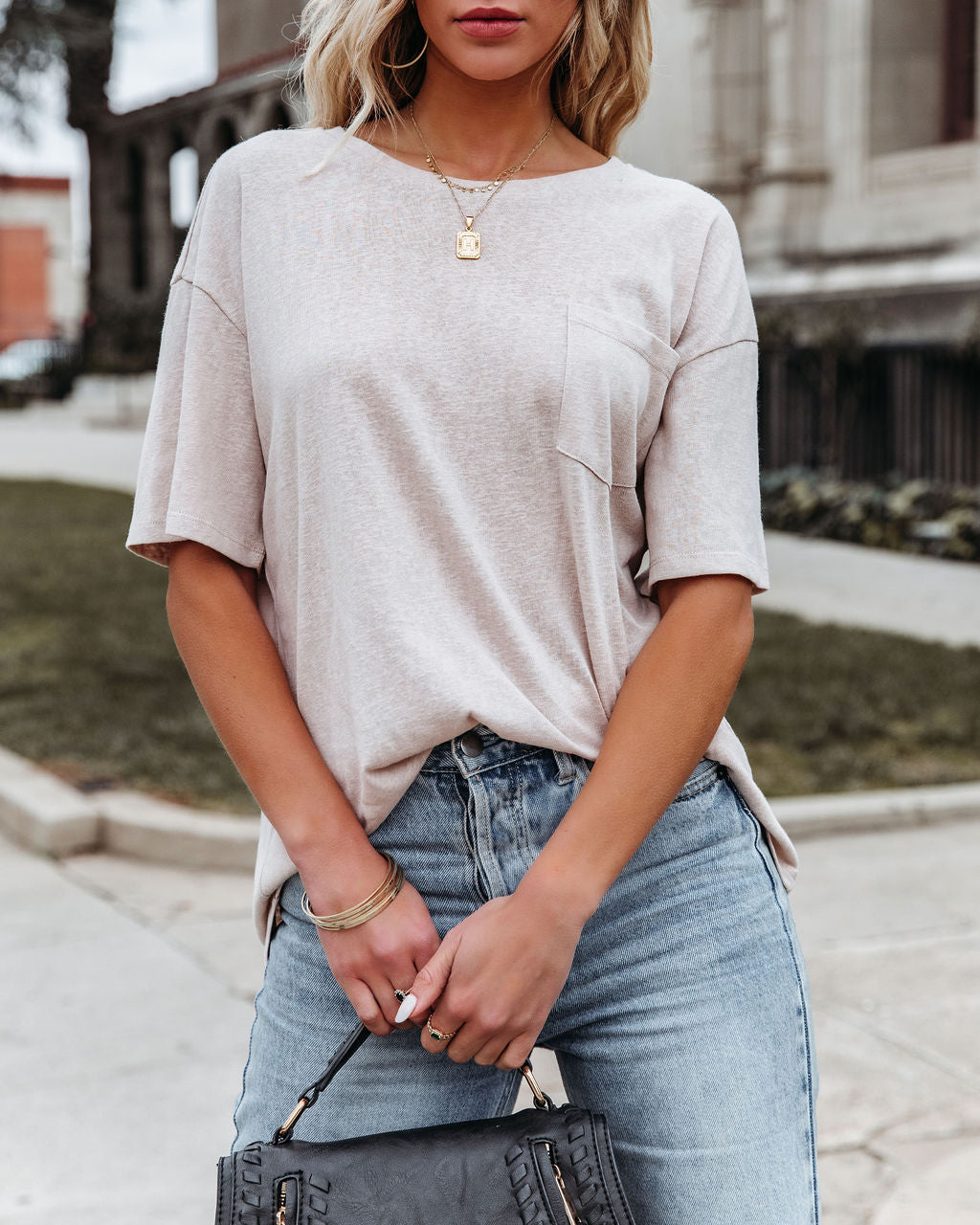 Magnolia Cotton Blend Pocket Tee - Beige