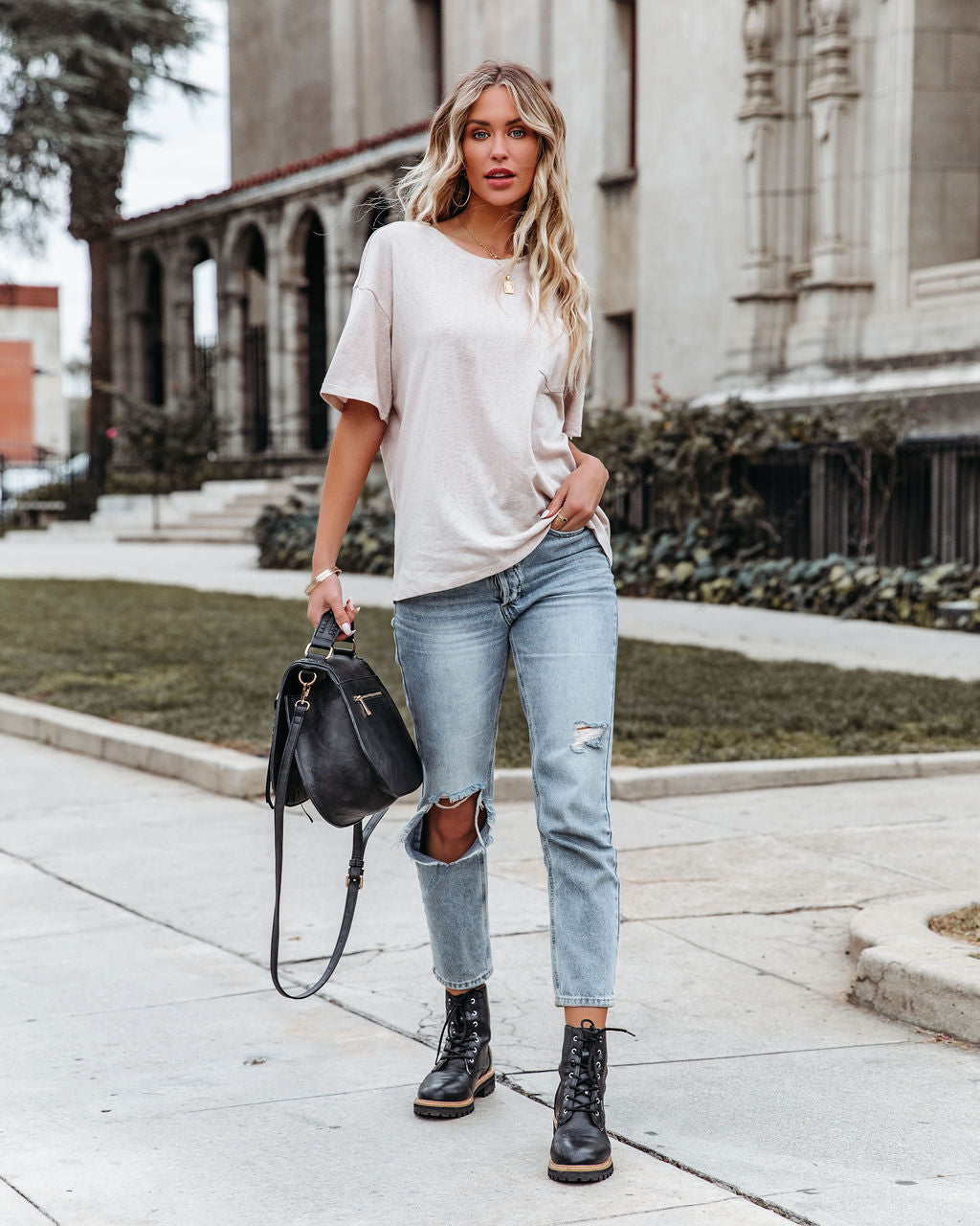 Magnolia Cotton Blend Pocket Tee - Beige