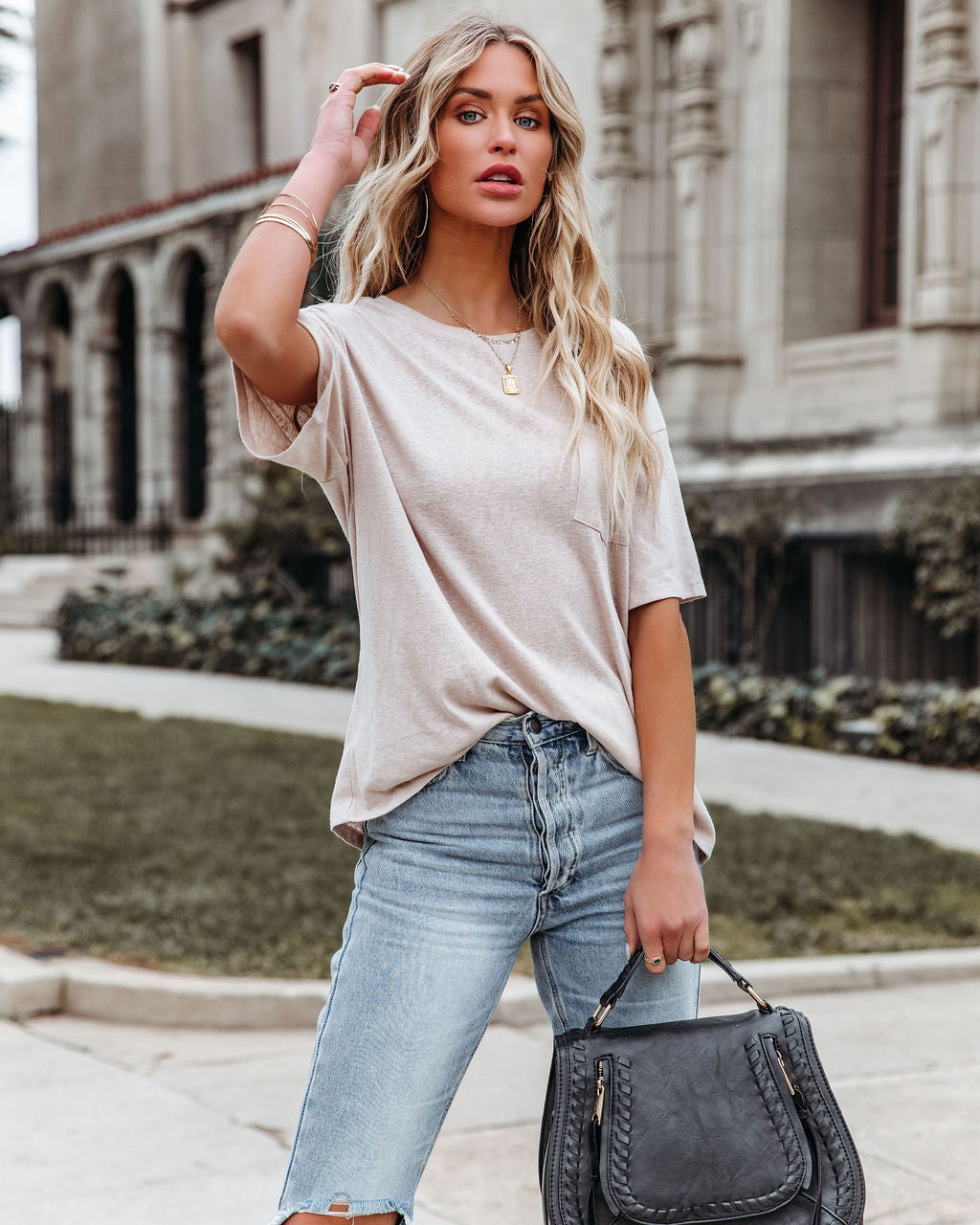 Magnolia Cotton Blend Pocket Tee - Beige
