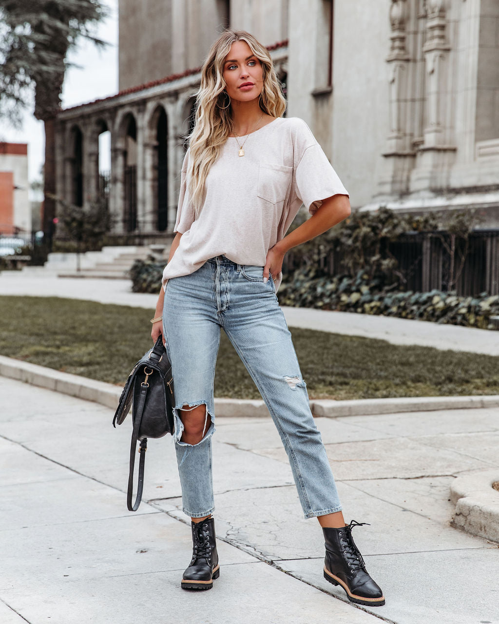 Magnolia Cotton Blend Pocket Tee - Beige