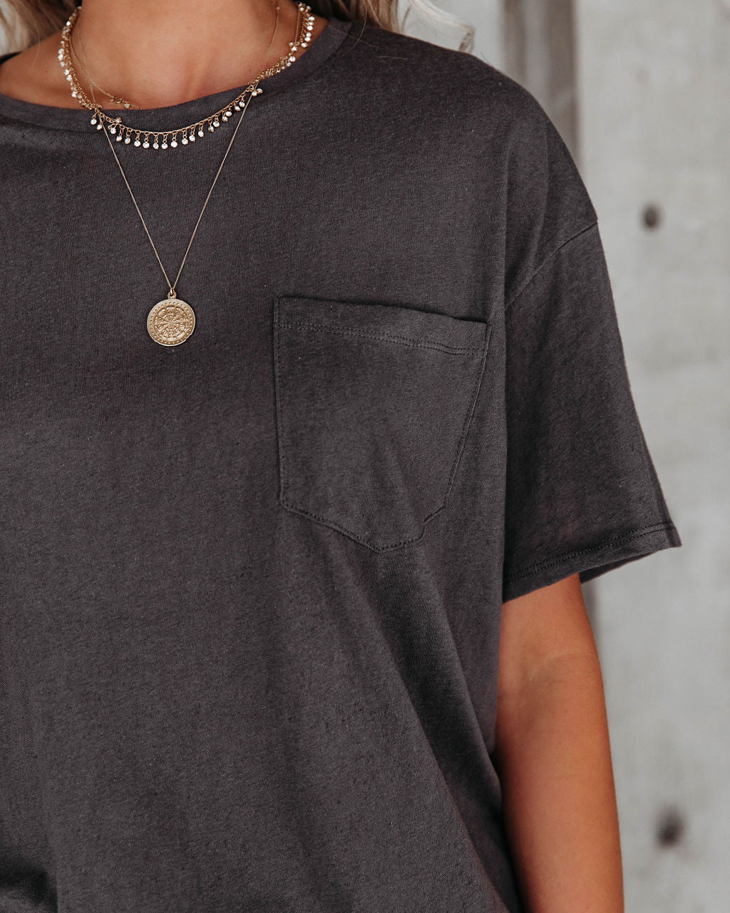 Magnolia Cotton Blend Pocket Tee - Charcoal