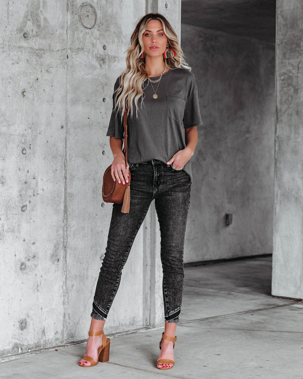 Magnolia Cotton Blend Pocket Tee - Charcoal