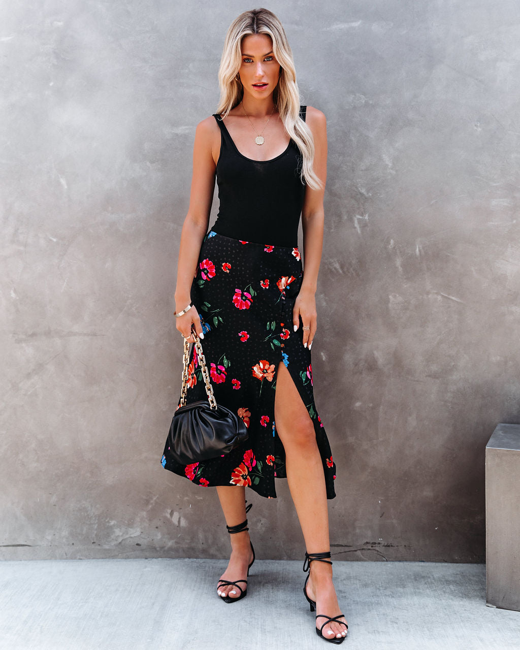 Mariella Floral Slit Midi Skirt