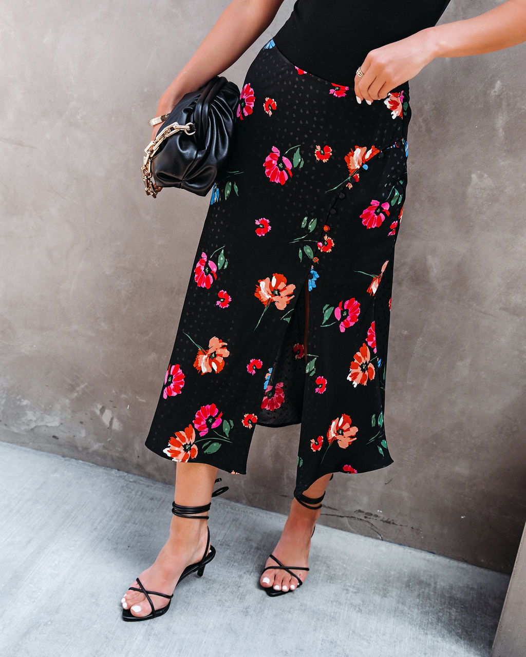 Mariella Floral Slit Midi Skirt