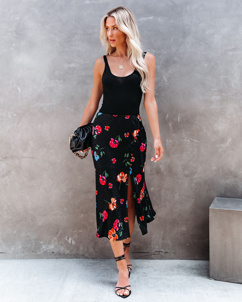 Mariella Floral Slit Midi Skirt