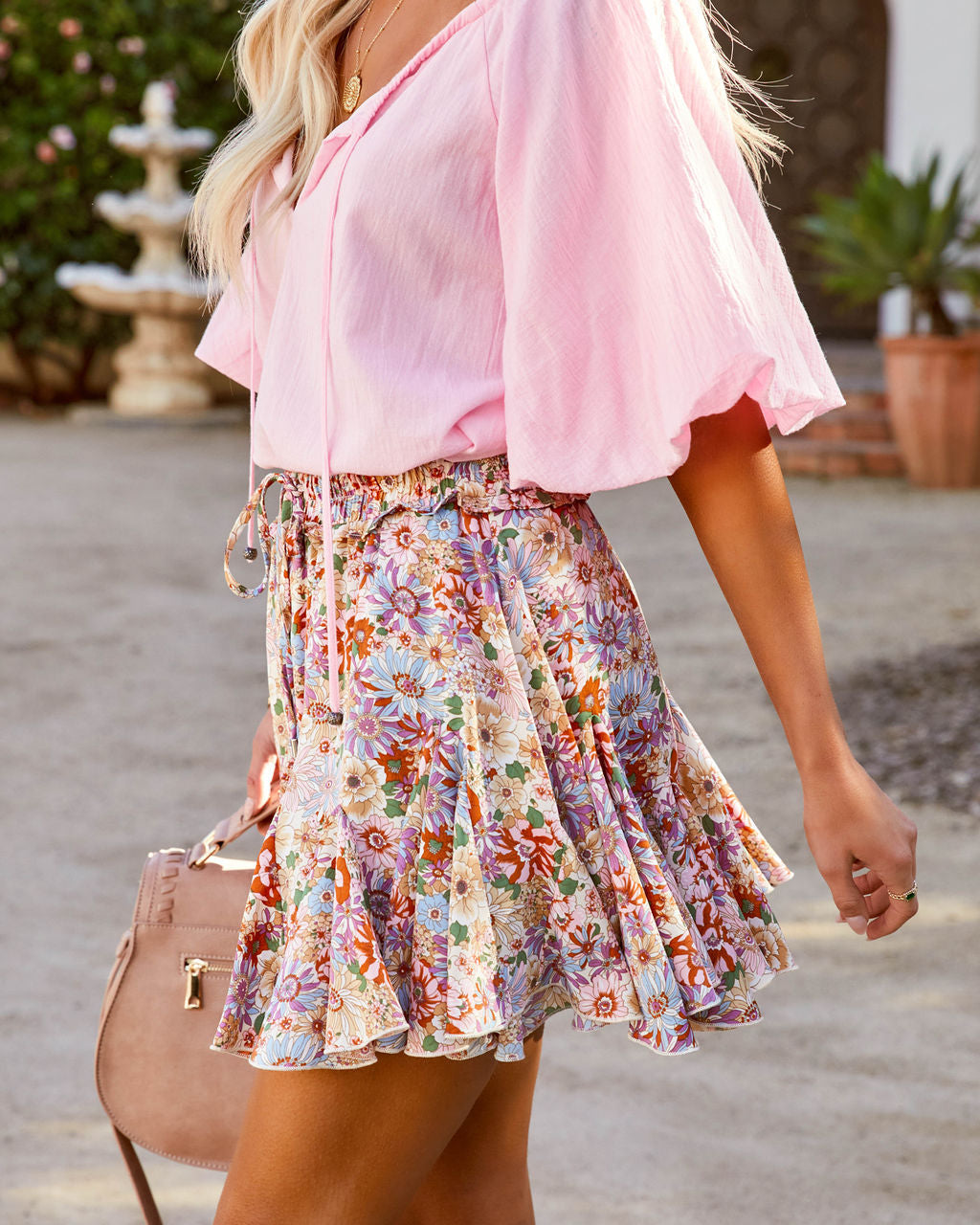Mirian Floral Ruffle Mini Skort - Natural Multi